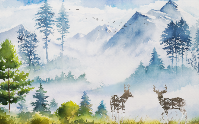 水墨山水背景墙麋