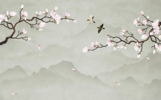 中式玉兰花鸟电视