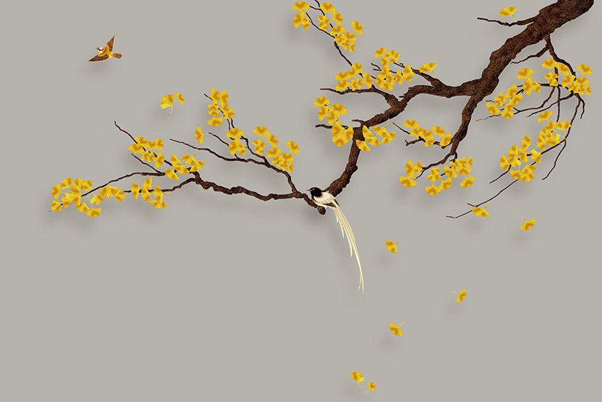 中式花鸟背景 银