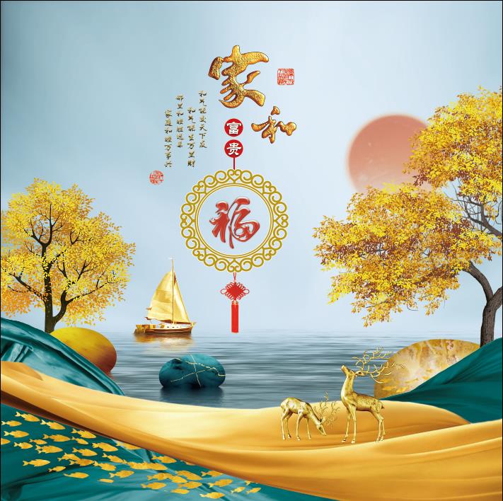 中式禅意飞鸟麋鹿