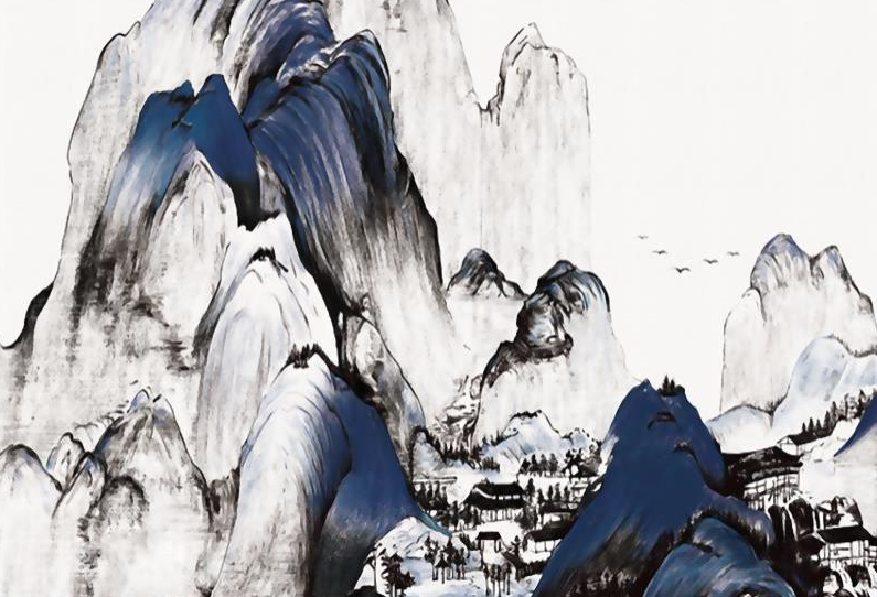 中式蓝色水墨山水