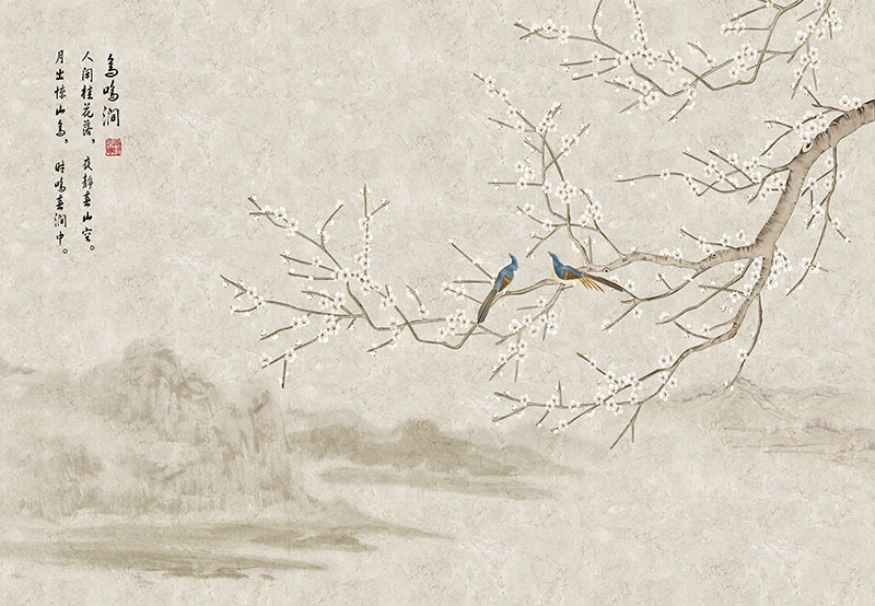 新中式山水花鸟背