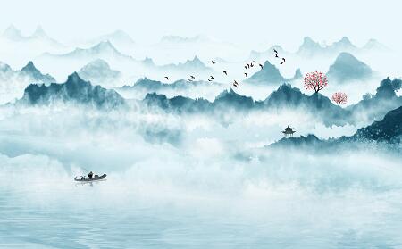 水墨意境山水壁画
