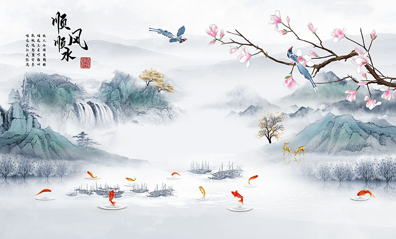 新中式背景墙山水