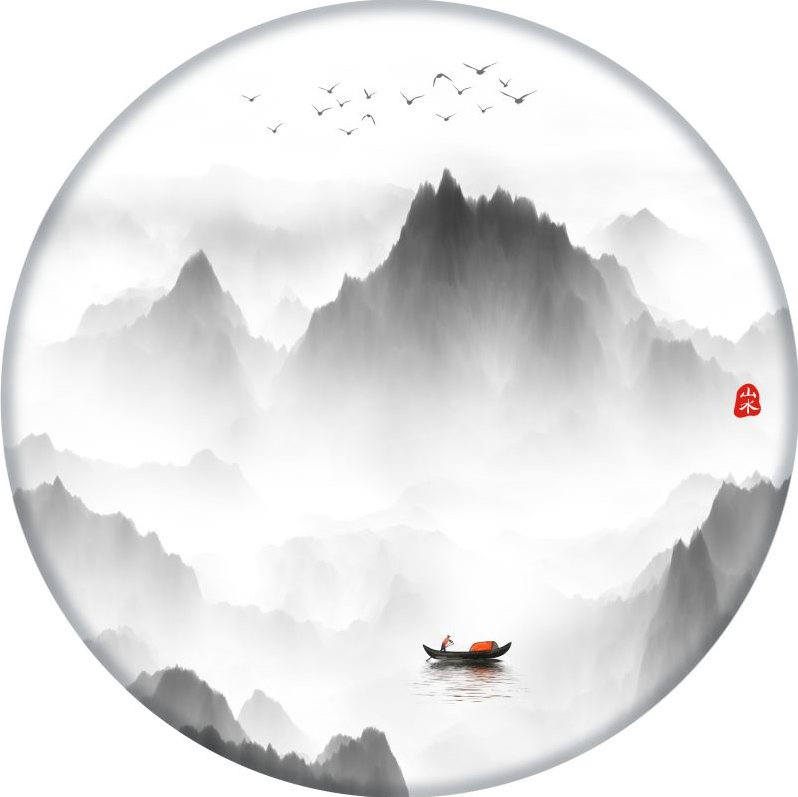 圆形中式水墨山水