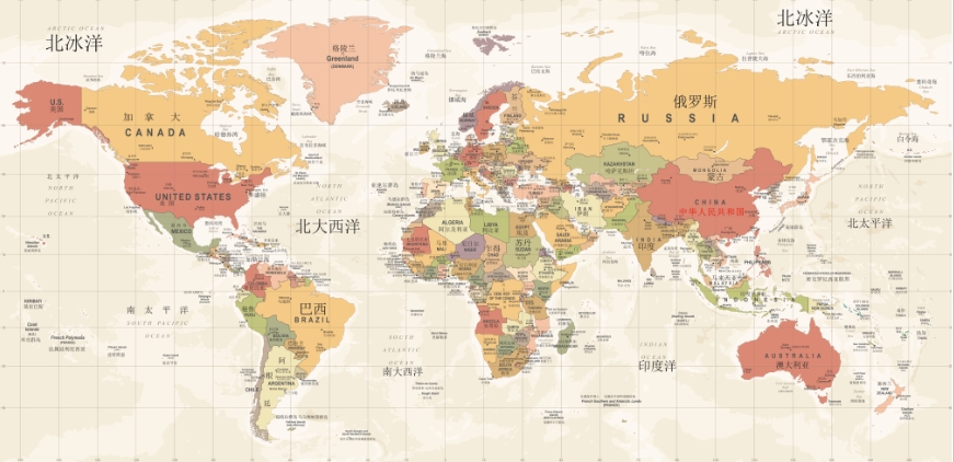 中英文世界地图儿