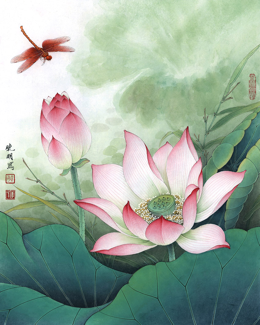 中式玄关背景荷花