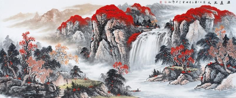 新中式水墨山水瀑