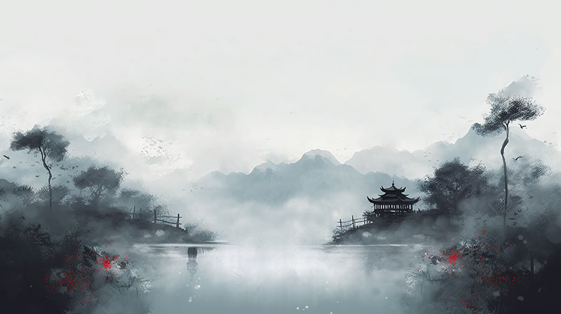 新中式山水阁楼背