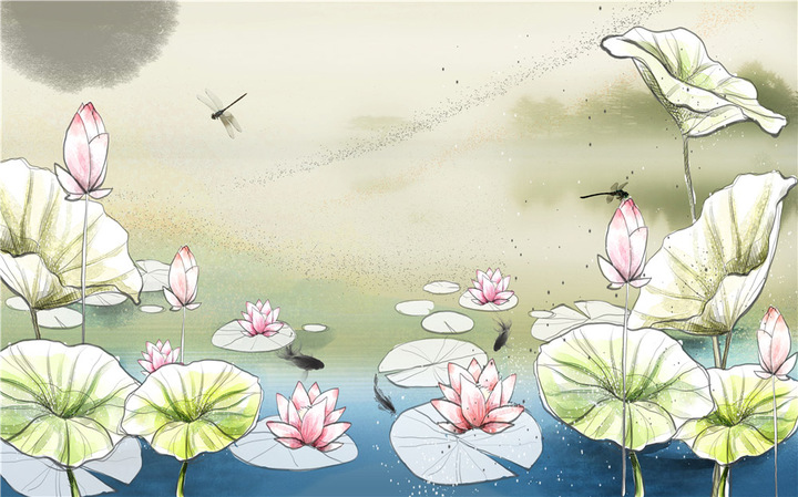 荷塘清韵背景墙背