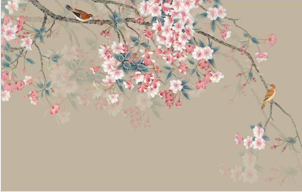 新中式花鸟手绘红
