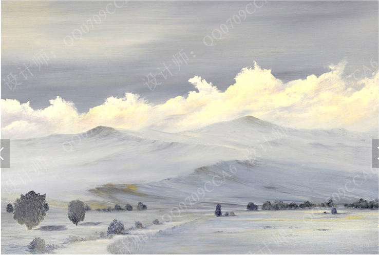 手绘油画抽象雪山