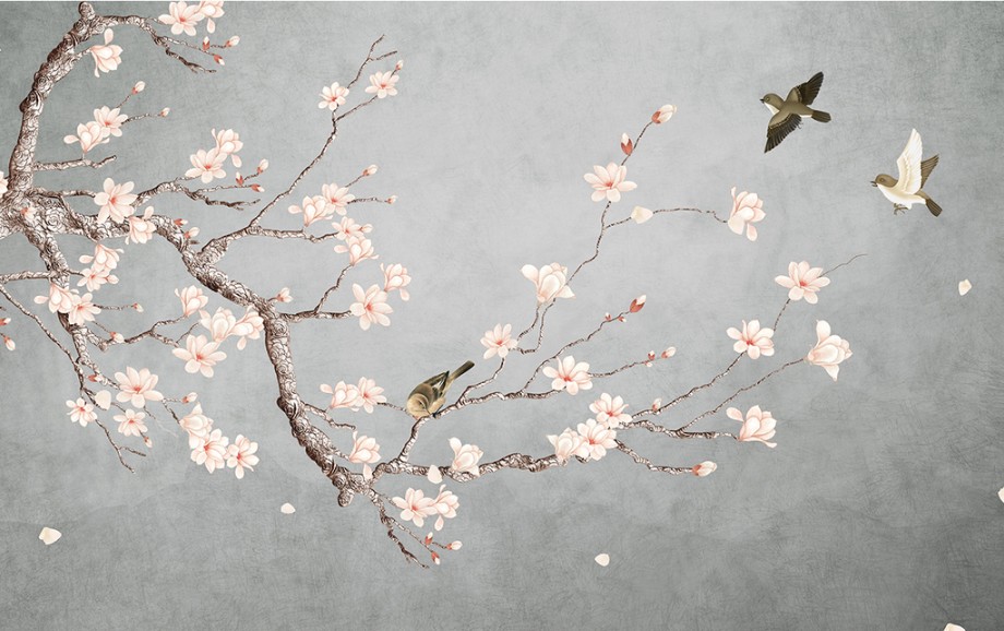 玉兰手绘工笔花鸟