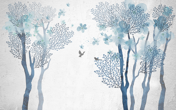 水彩花鸟背景墙水