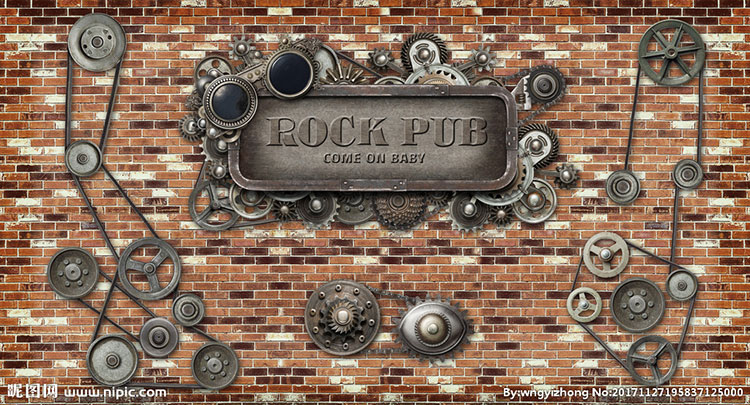 复古怀旧砖墙齿轮