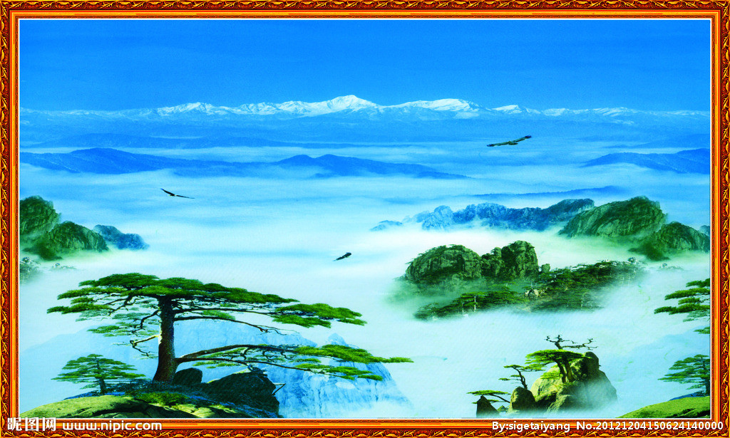 G黄山迎客松背景