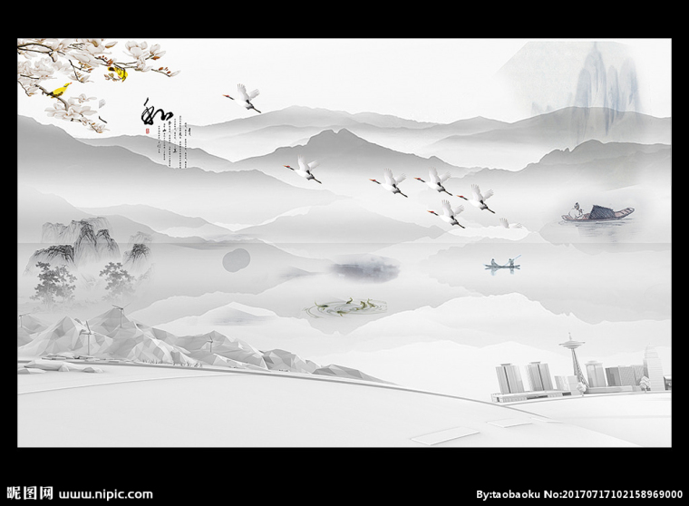 G中式山水背景墙