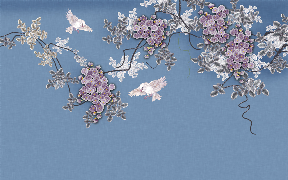 新中式花鸟复古蓝