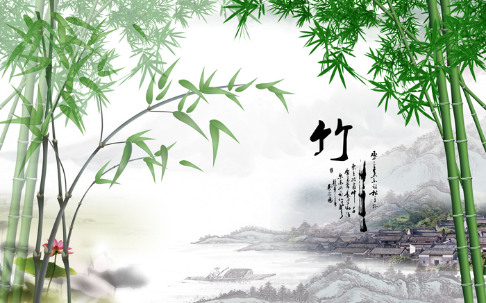 水墨山水竹子背景