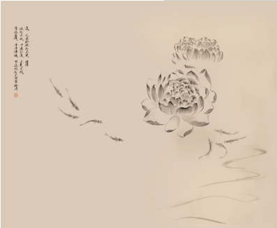 新中式工笔手绘荷