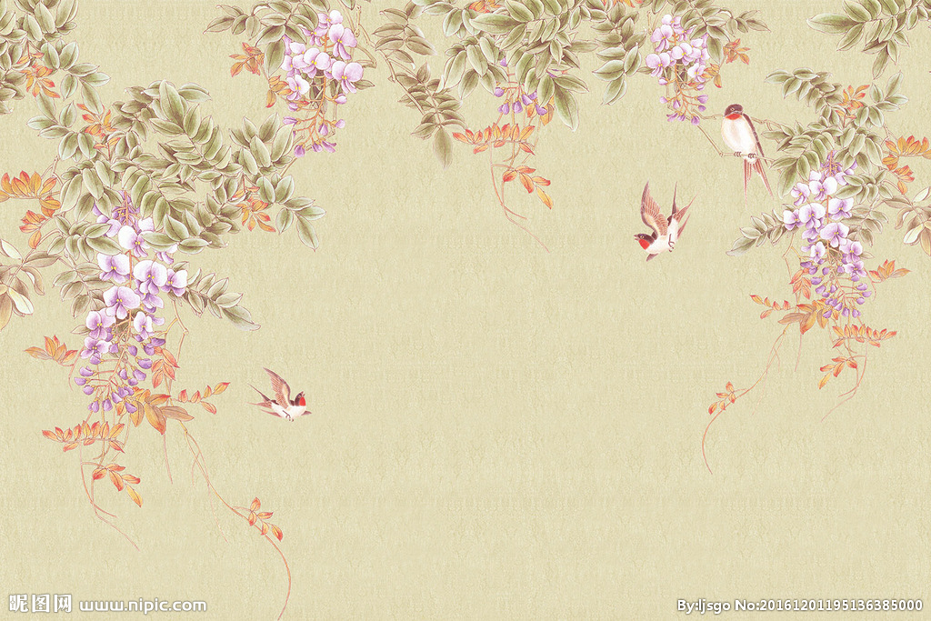 花鸟背景墙图片背