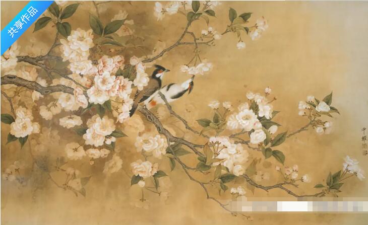 典雅花鸟图中式背
