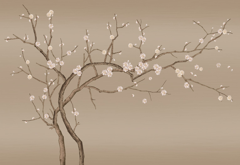 手绘桃花背景墙手