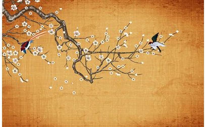 新中式手绘花鸟壁