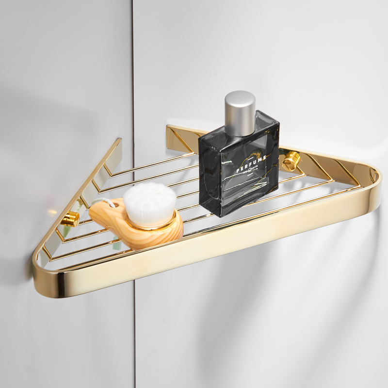 Gold all-copper solid corner frame bathroom rack single-layer shower room bathroom wall-mounted mesh basket high-grade triangular basket