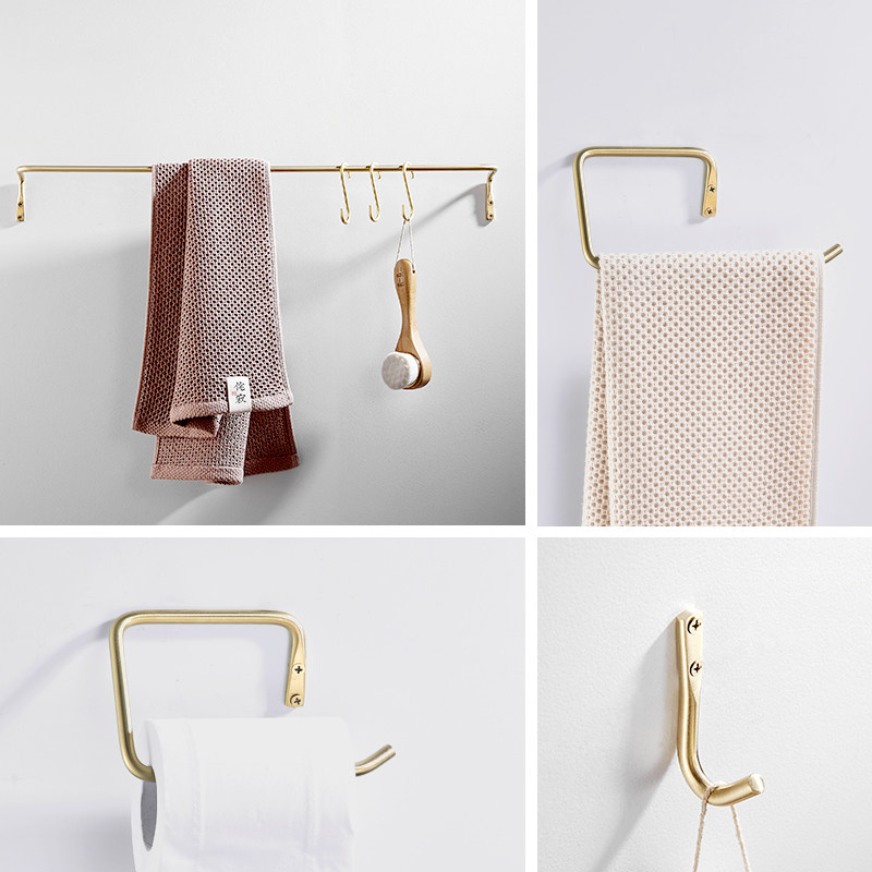 304 stainless steel brushed gold Nordic kitchen utensils storage solid hanging rod bathroom wall-mounted towel rack toilet rack