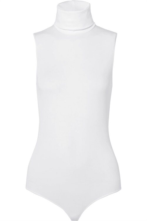  Wolford 2021 white high collar sleeveless lady with a tight fit.