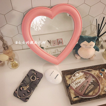 ins Japan and South Korea pink love mirror Desktop desktop makeup mirror Wall-mounted dressing mirror Cute heart-shaped girl heart mirror
