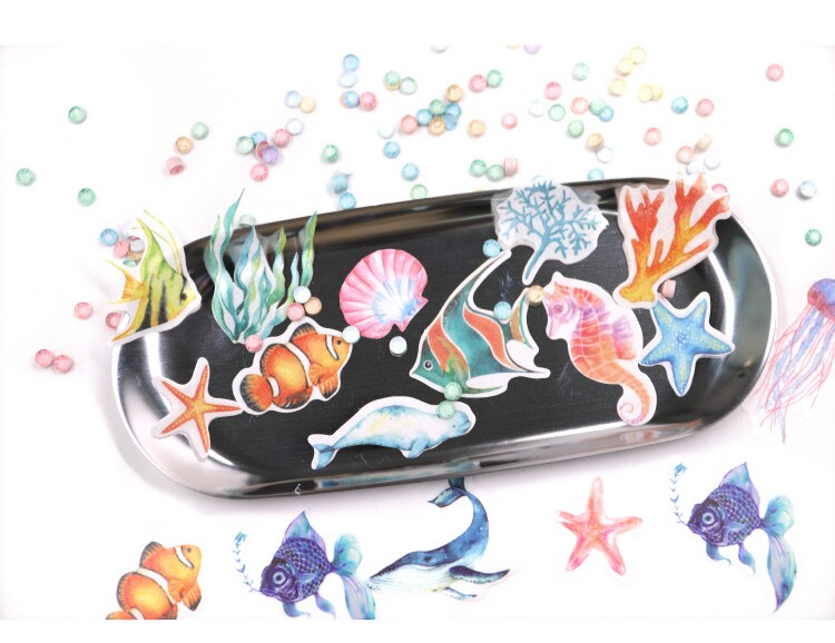 Seahorse Jellyfish Crab Whale Big Winged Whale Killer Whale Diver Hand Book Log Sticker Marine Life Sticker