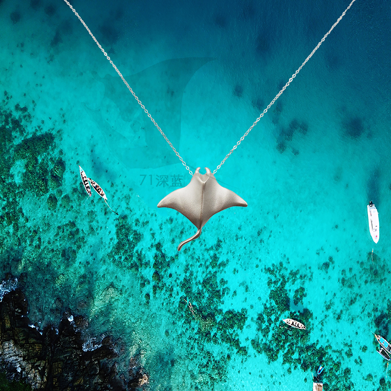 Manta Liu Bosin Manta Ray Hammer Shark S925 Sterling Silver Silver Sea Creature Necklace Diver Pendant