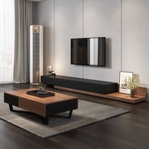 Modern minimalist combination TV cabinet Nordic coffee table wall cabinet small and medium-sized black walnut color telescopic TV cabinet