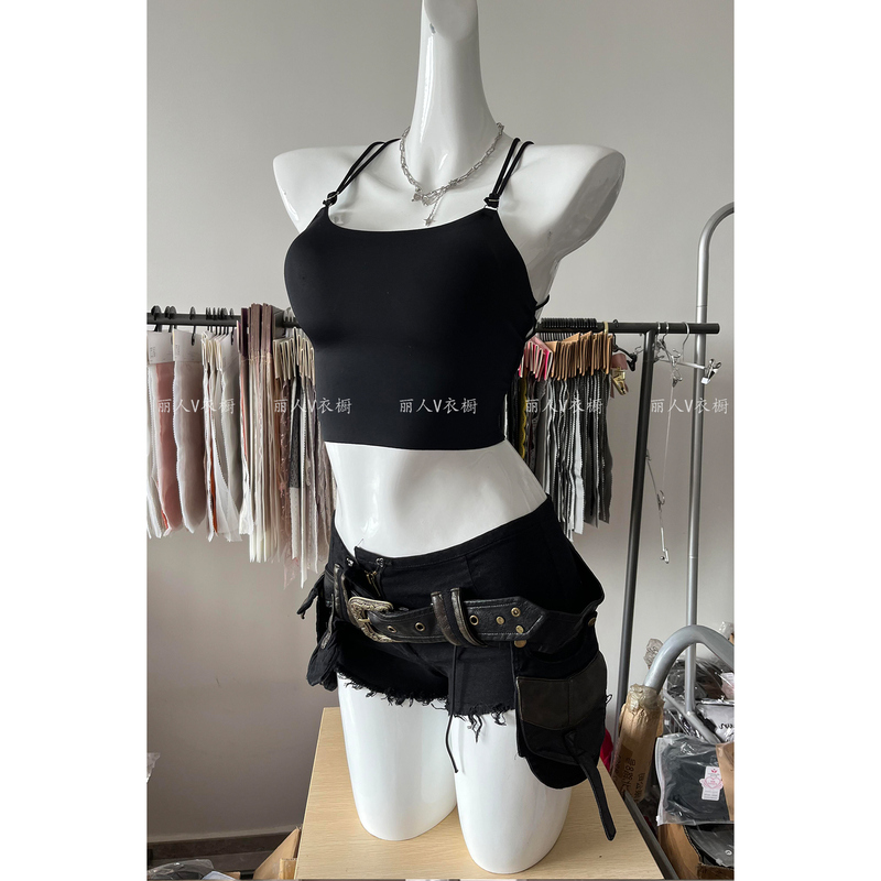 American High Street Design Niche Belt Buckle Cargo Pants for Women Y2K Millennium Style Hot Girl Slimming Ultra-Short Hot Pants