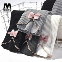 Girl 90% Pants Socks Spring Autumn Thin children Bottom Pants Butterfly Knot Foreign Air Coarse Striped Collage High Waist Length Pants