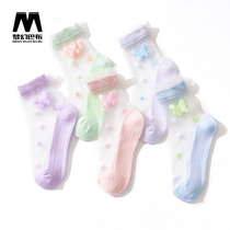 Children Crystal socks Summer thin new products Girls transparent fiberglass Short Sox princess Composition Butterfly Knot Cotton Socks