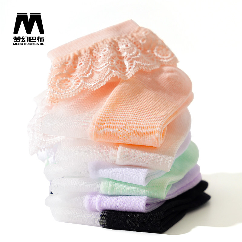 (Cool and breathable) girls socks summer thin children Princess lace Crystal socks baby ice silk white socks