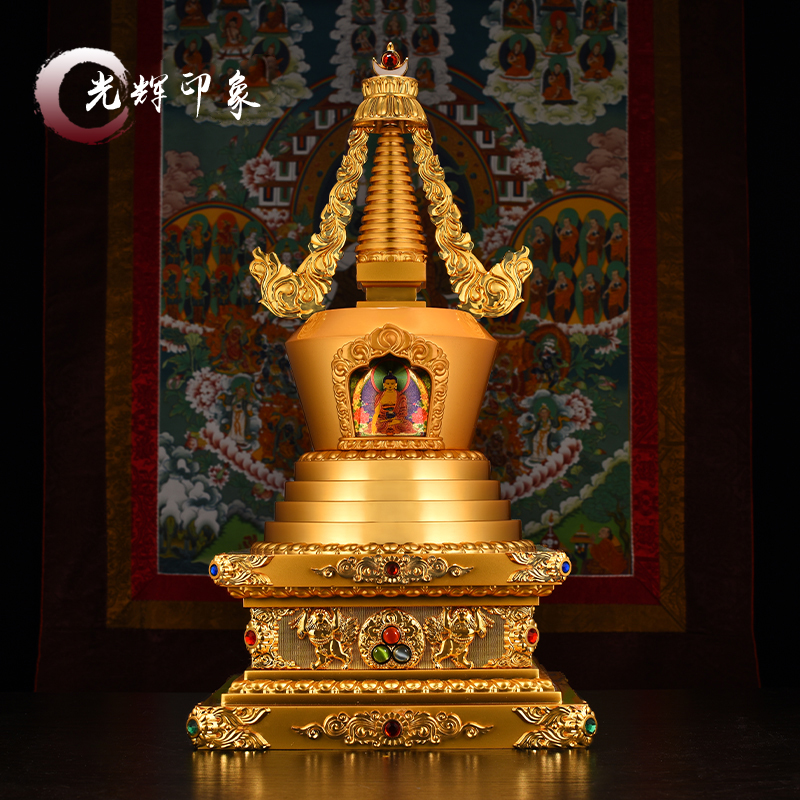 Tibetan Tantric Buddhist stupa Buddha ornaments Alloy color antique height 40cm Bodhi Tower Zunsheng Tower