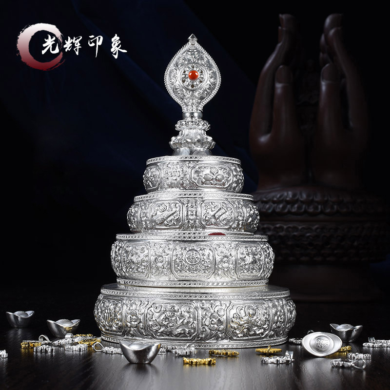 S99 pure silver eight auspicious Nepalese handmade Manza plate foot silver thirty-seven piles of silver Manza gilded mancha Luo