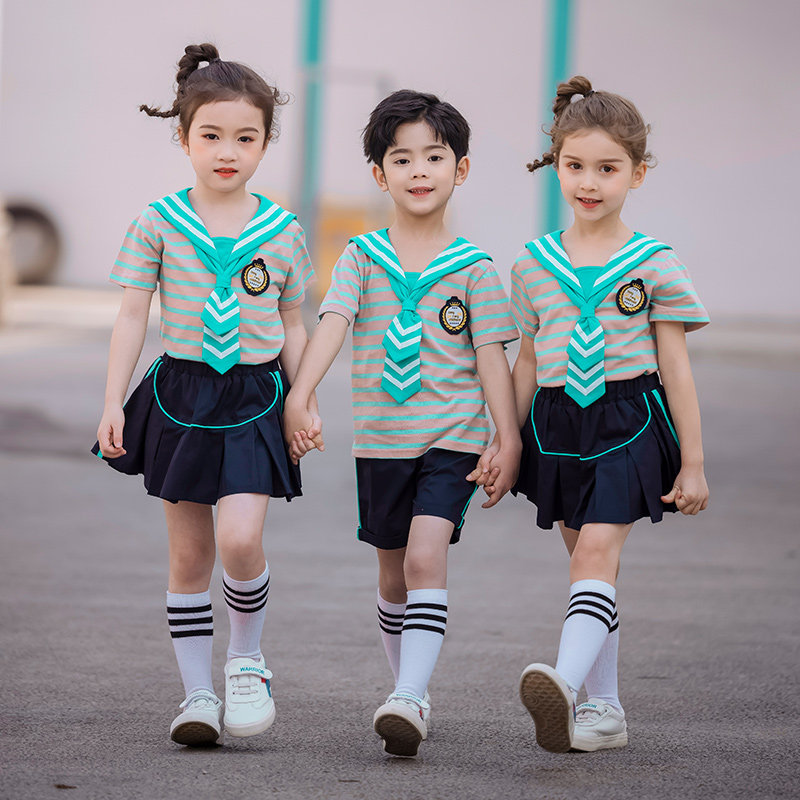 Kindergarten garden clothes summer short-sleeved British style new primary school uniforms summer children's class clothes performance suits
