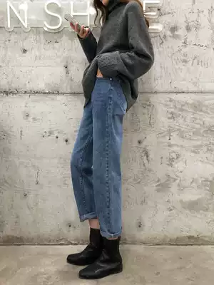 Crab Lane Joker Light version casual jeans women 2021 spring and summer New loose thin nine straight pants