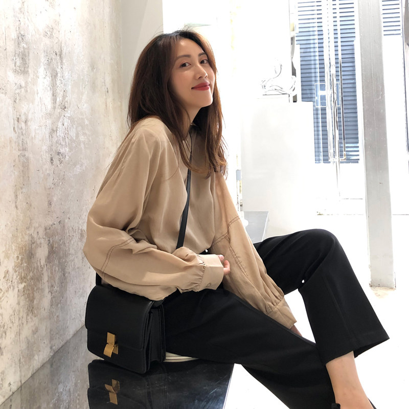 Crab Alley Clear Line Lantern Sleeve Shirt Woman 2022 Spring new loose 100 Lapped Temperament inside a shirt