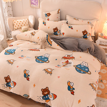 Net red burst milk velvet printing four-piece thick plus velvet 2021 autumn and winter new warm home quilt cover