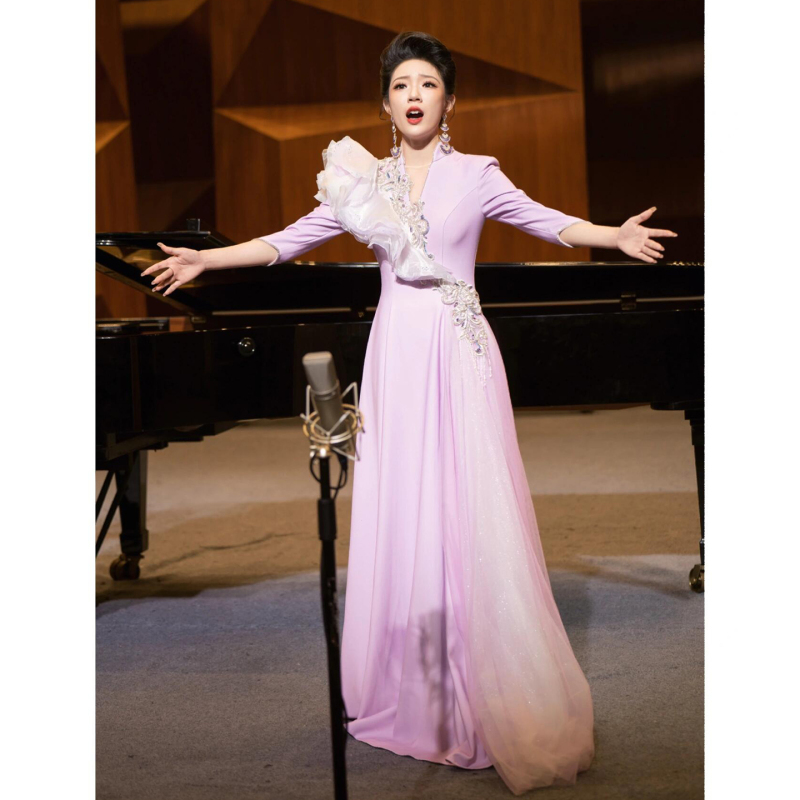 Evening Dress 2026 New Style High-End Ethnic Vocal Art Exam Solo Performance Dress High-End Banquet Host Dress