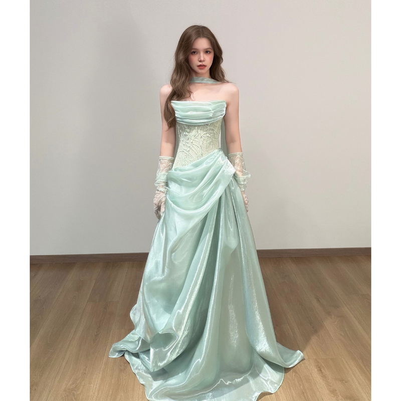 High-End Heavy-Duty Strapless Evening Dress, Perfect for Student Coming-Of-Age Ceremonies, Birthday Princess Dresses, Light Luxury Banquet Host Dresses High-End Heavy-Duty Strapless Evening Dress, Perfect for Student Coming-Of-Age Ceremonies, Birthday Princess Dresses, Light Luxury Banquet Host Dresses