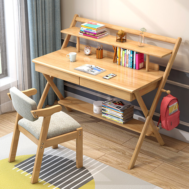 [USD 163.04] Nordic Solid Wood Desk Shelf Combination Minimalist Home