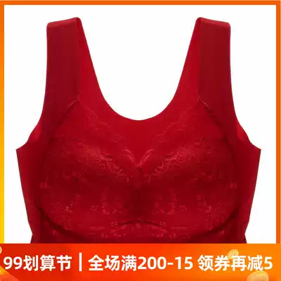 Large size without steel ring lace embroidery vest underwear ultra-thin side collection back fat mm bra