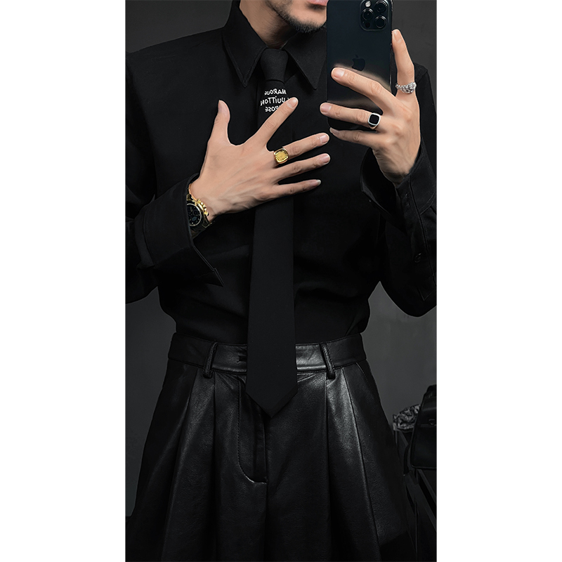 Longtao 2024 Spring New Original High-End Tie Shirt with Letter Embroidery Design Versatile Long-Sleeve Shirt